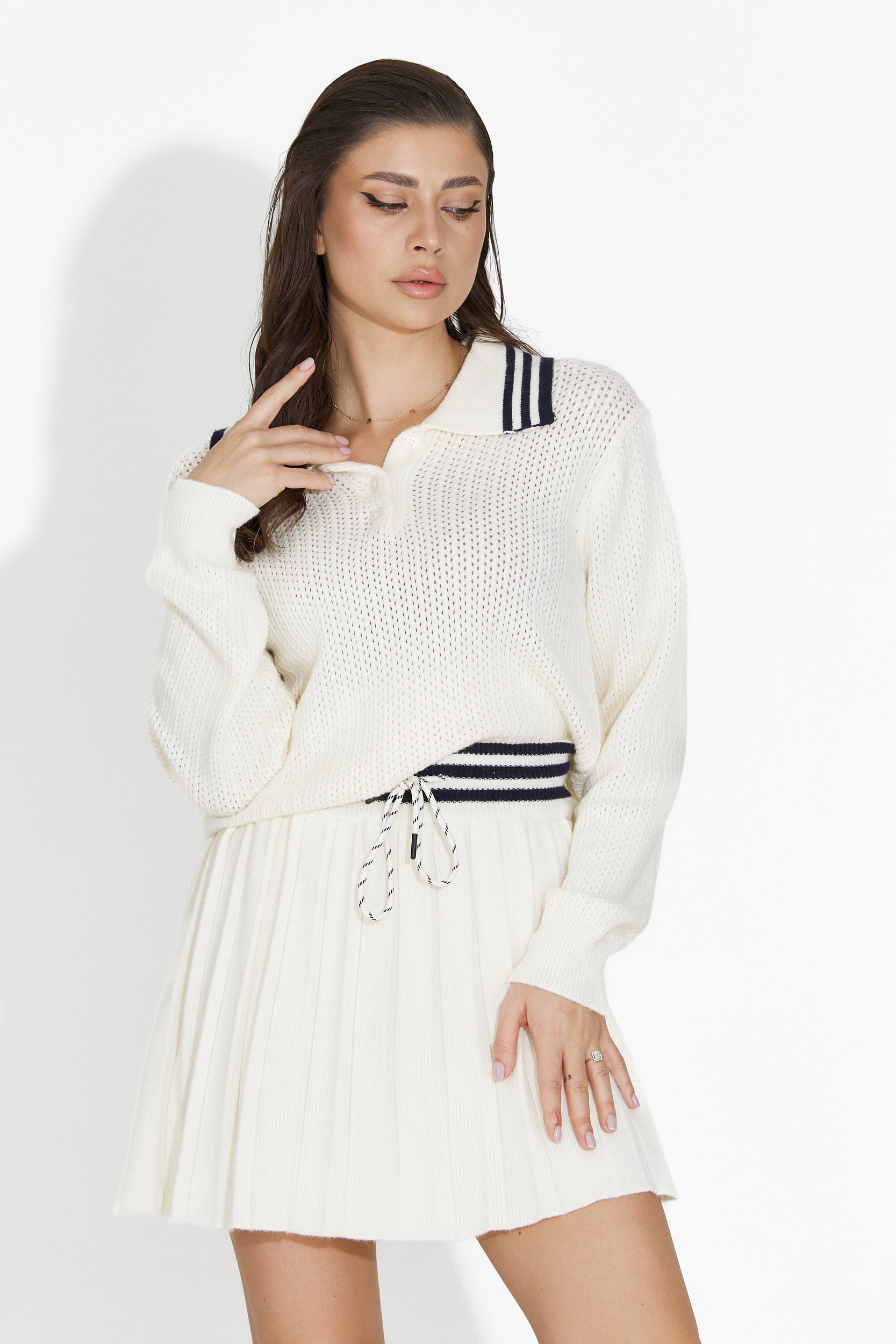 Nisoria Bogas Hétköznapi Fehér Szoknya Szett