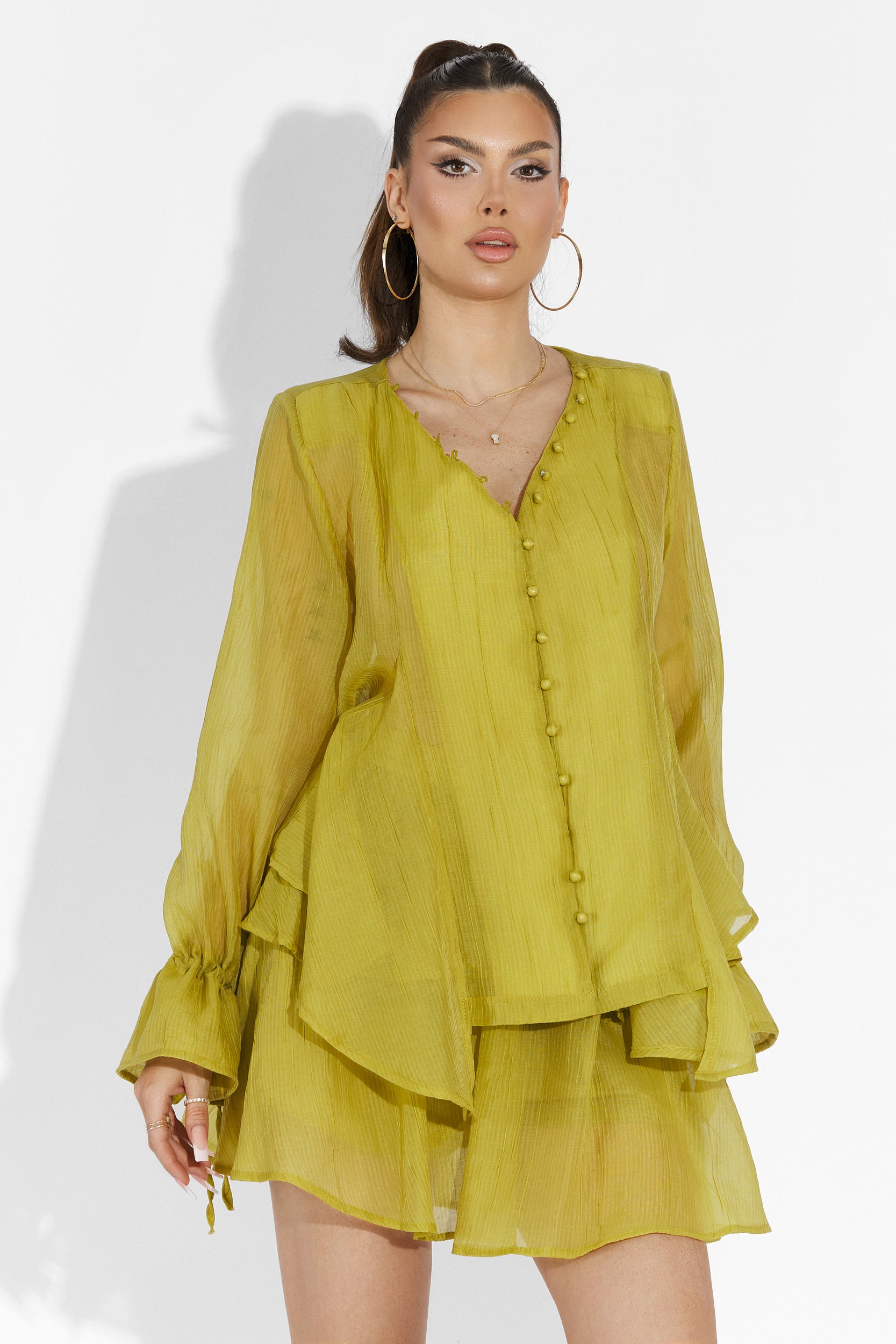 Compleu cu fusta pantalon verde lime Sabryna Bogas
