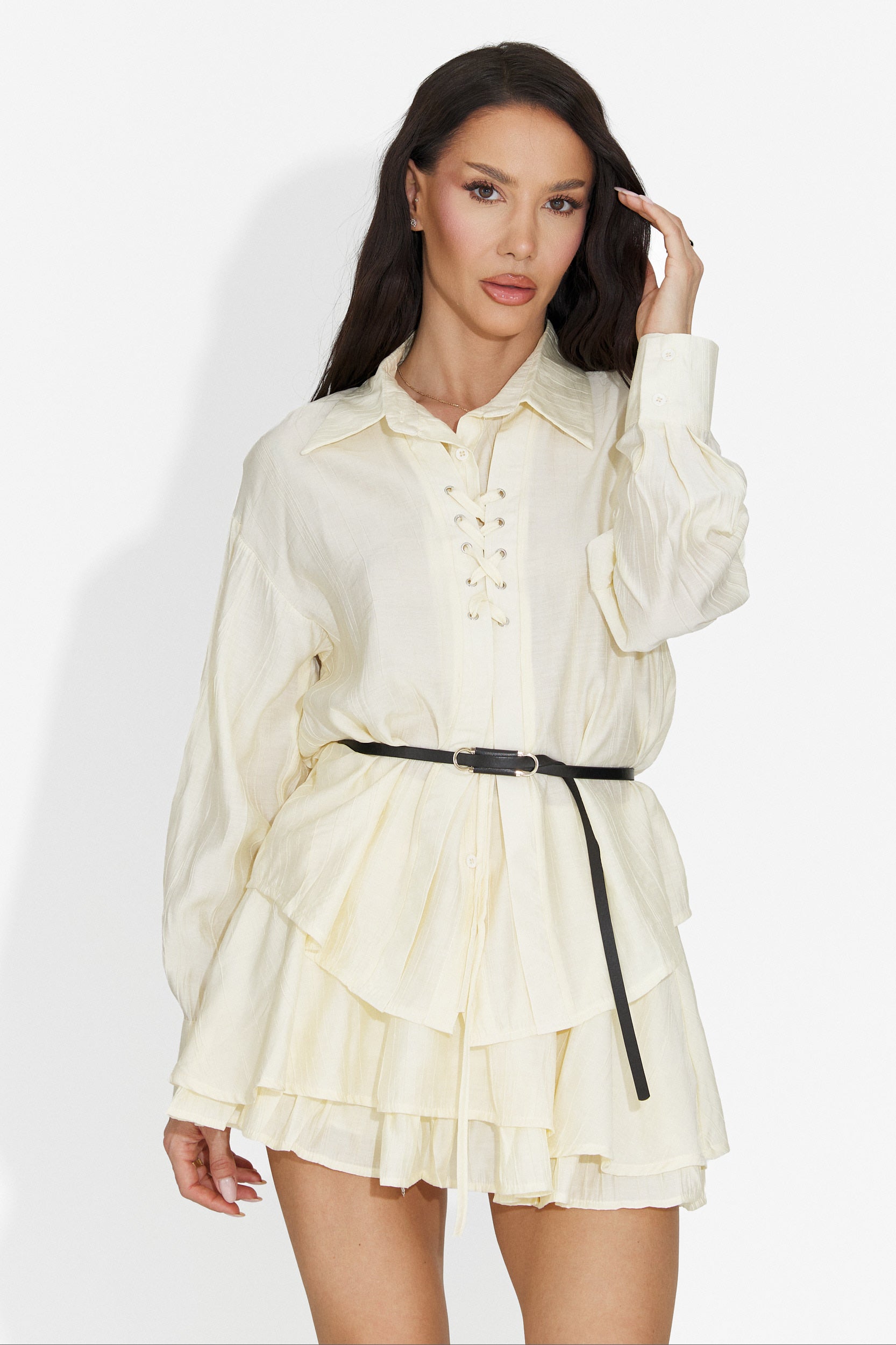 Compleu dama cu fusta pantaloni crem Setiana Bogas