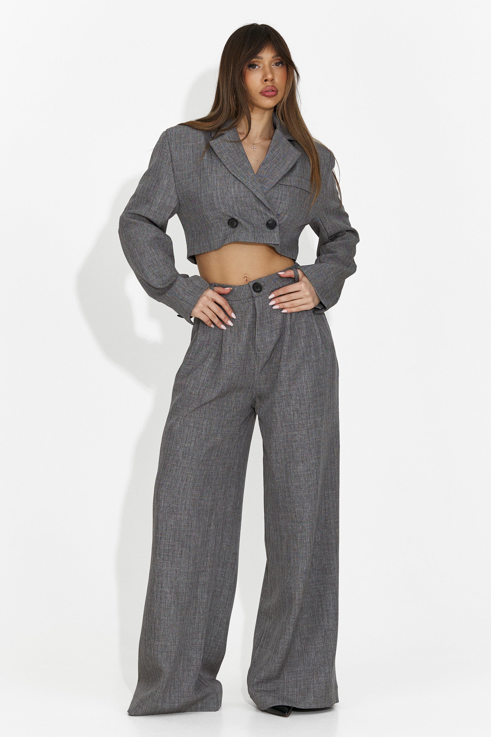 Elegáns Szürke Danetia Bogas Női Öltöny