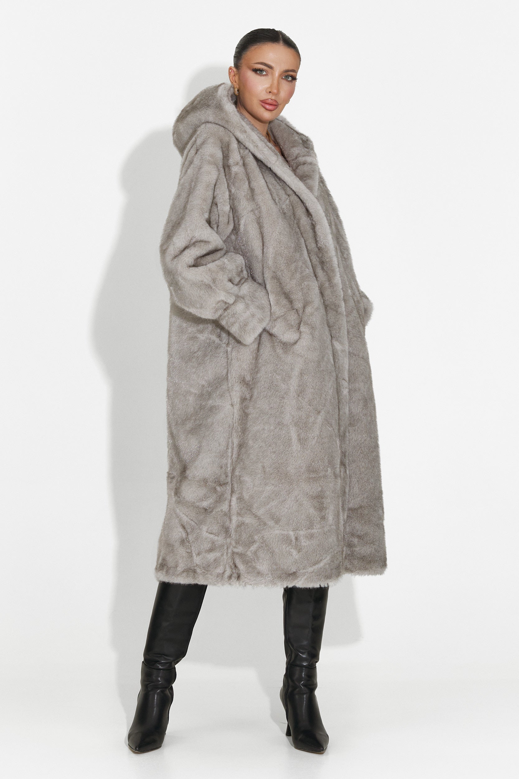 Pluvina Bogas Szürke Szőrmekabát