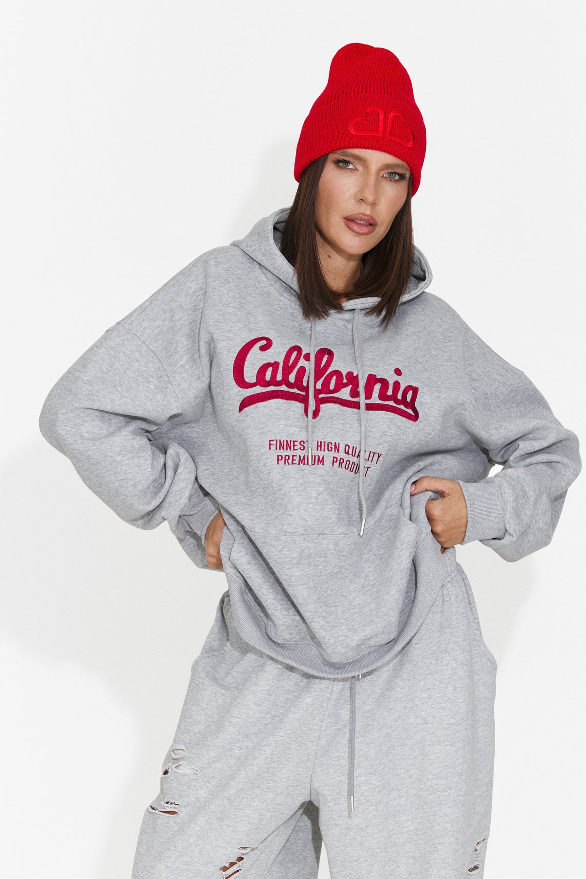 Hanorac casual gri inchis Velzeisa Bogas