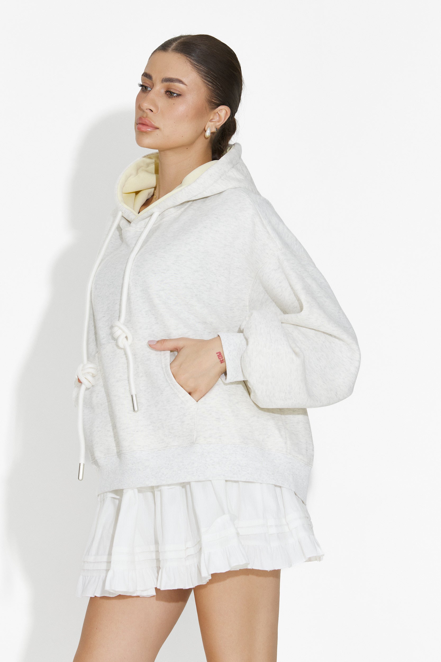 Loravia Bogas Világosszürke Hétköznapi Női Kapucnis Pulóver