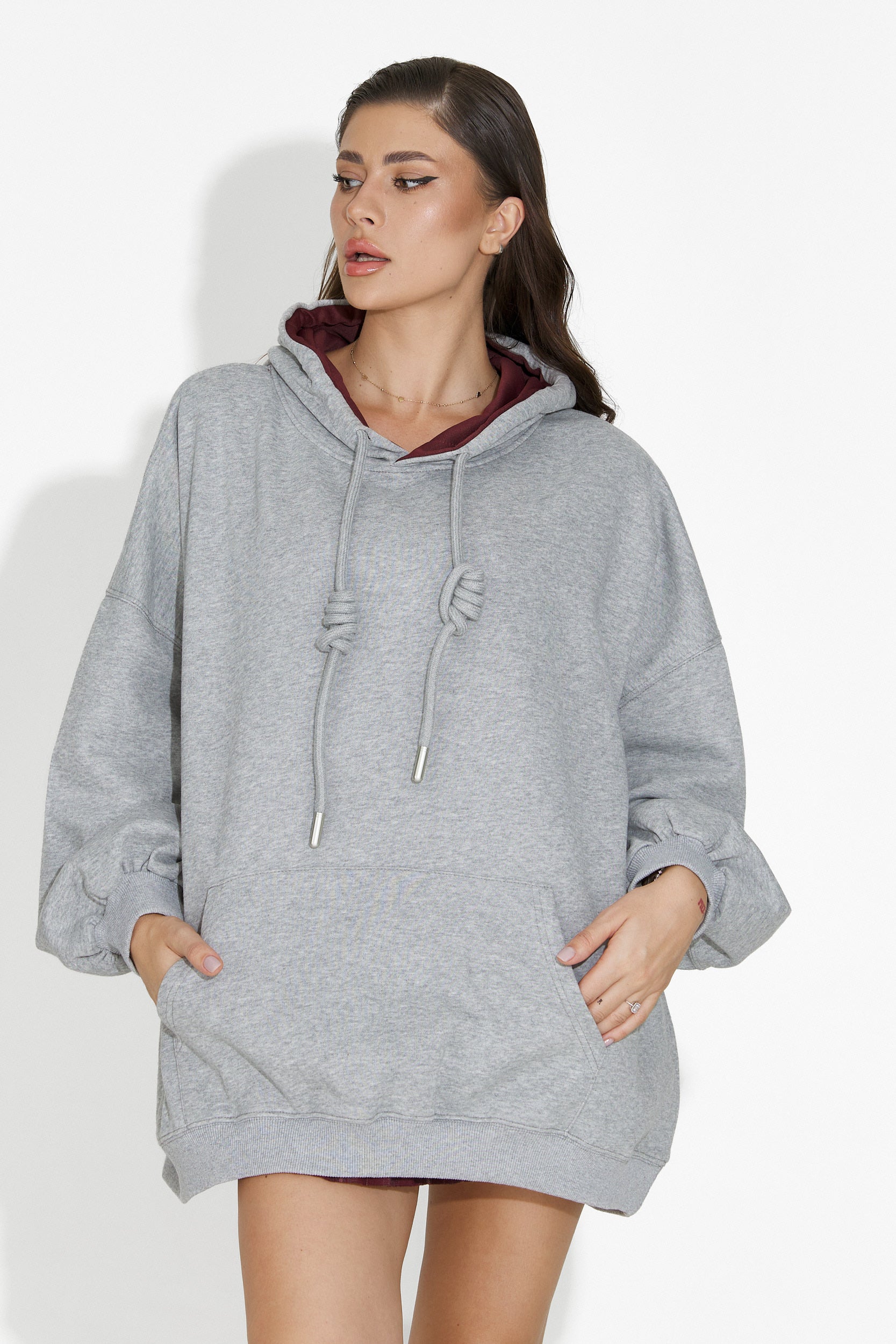 Noblesa Bogas Sötétszürke Női Hétköznapi Kapucnis Pulóver