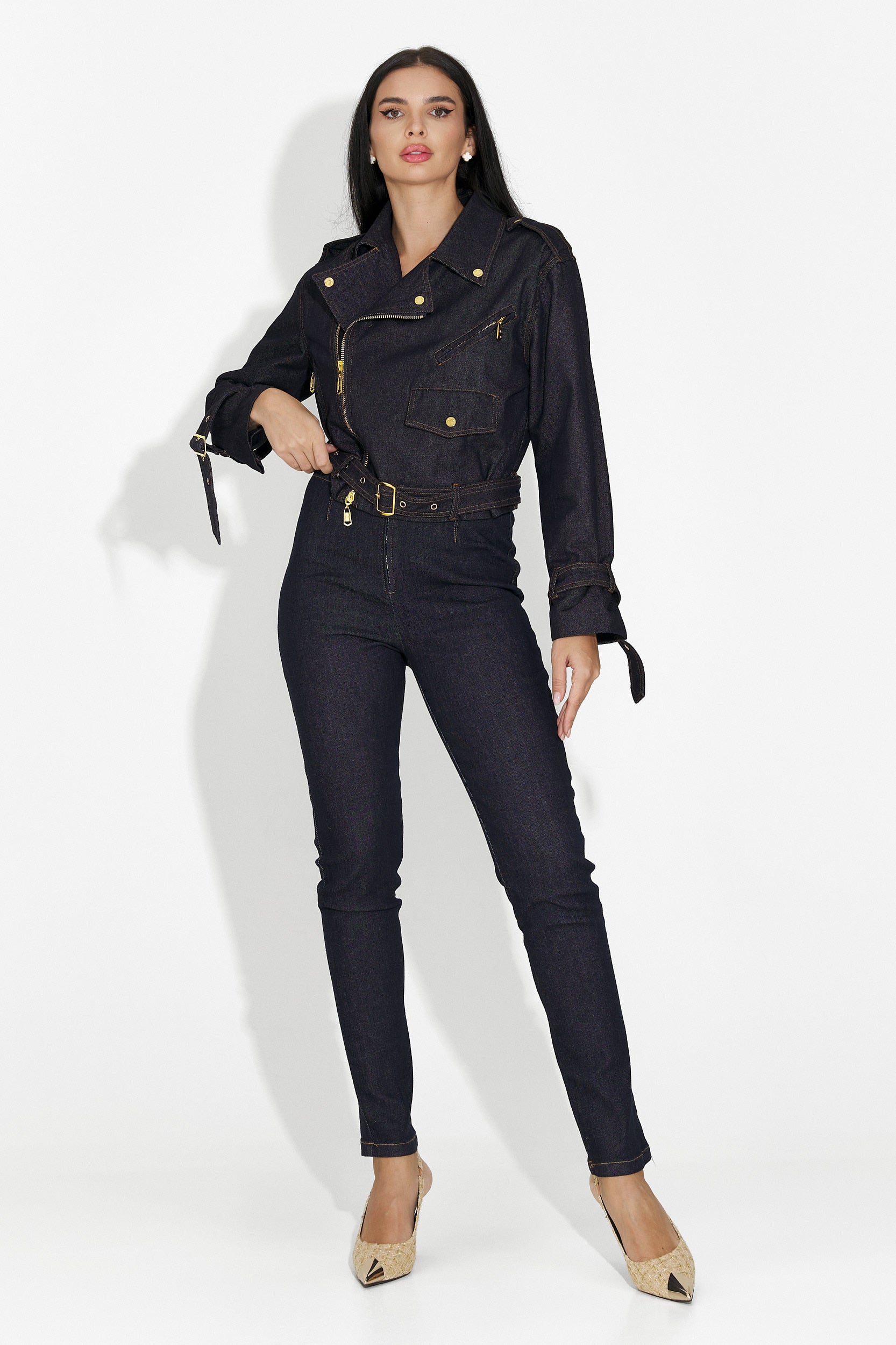 Renatia Bogas Tengerészkék Hétköznapi Női Farmerkabát