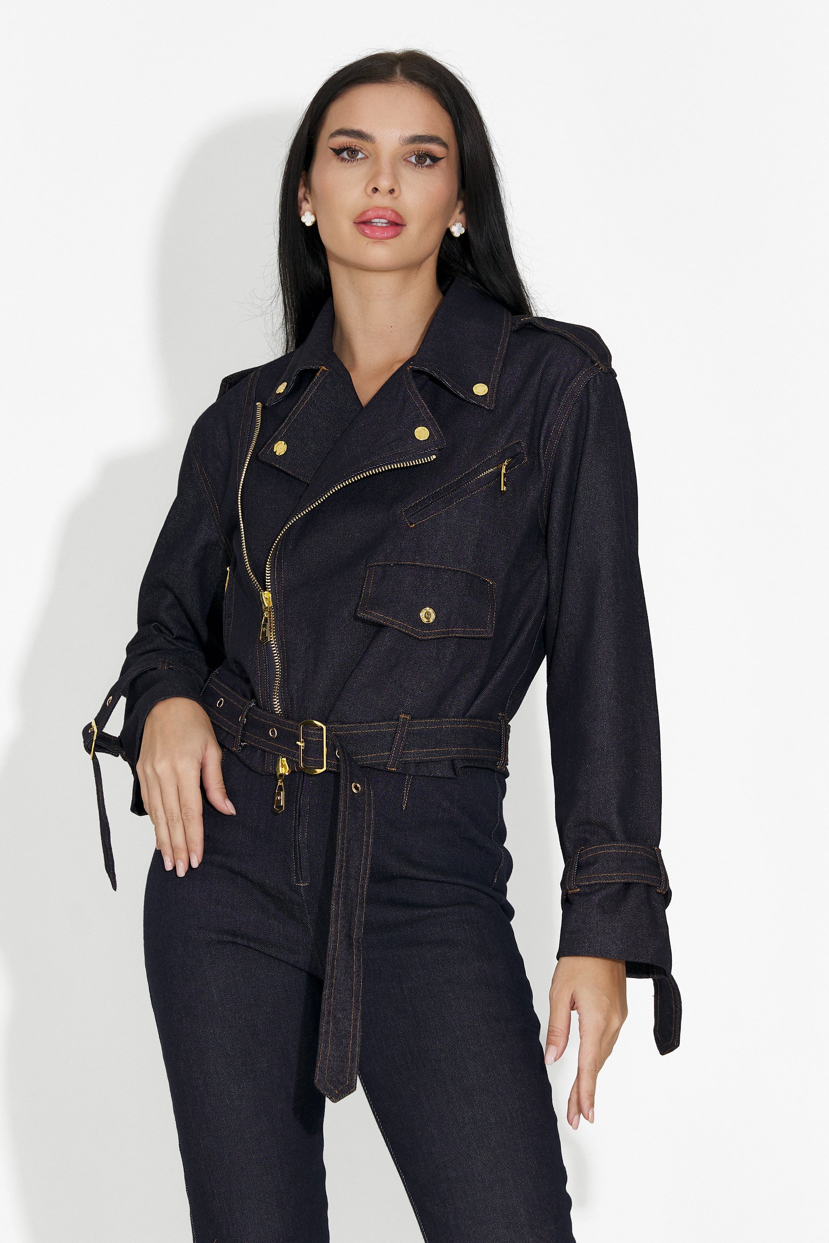 Renatia Bogas Tengerészkék Hétköznapi Női Farmerkabát