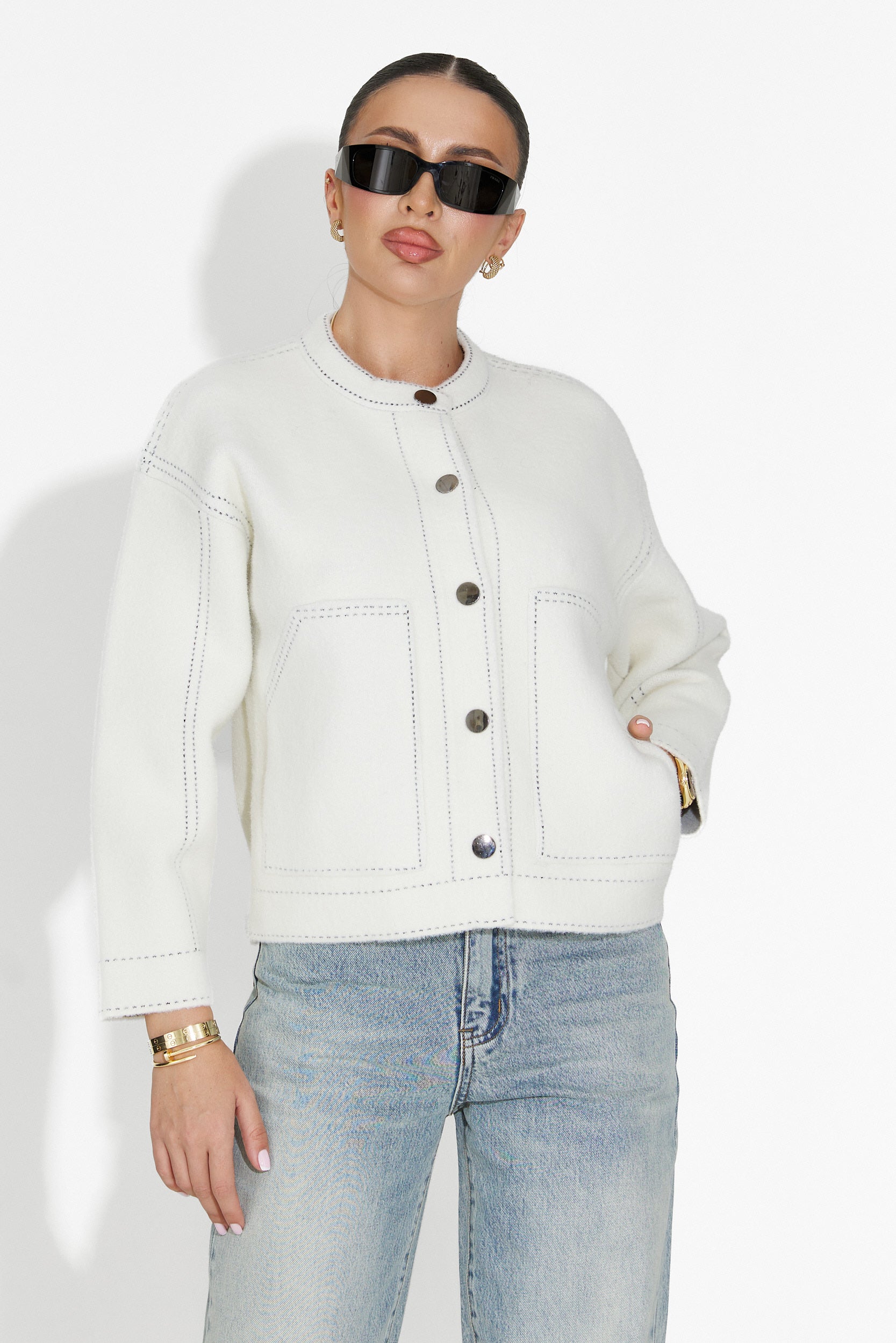 Emalin Bogas Fehér Hétköznapi Női Dzseki