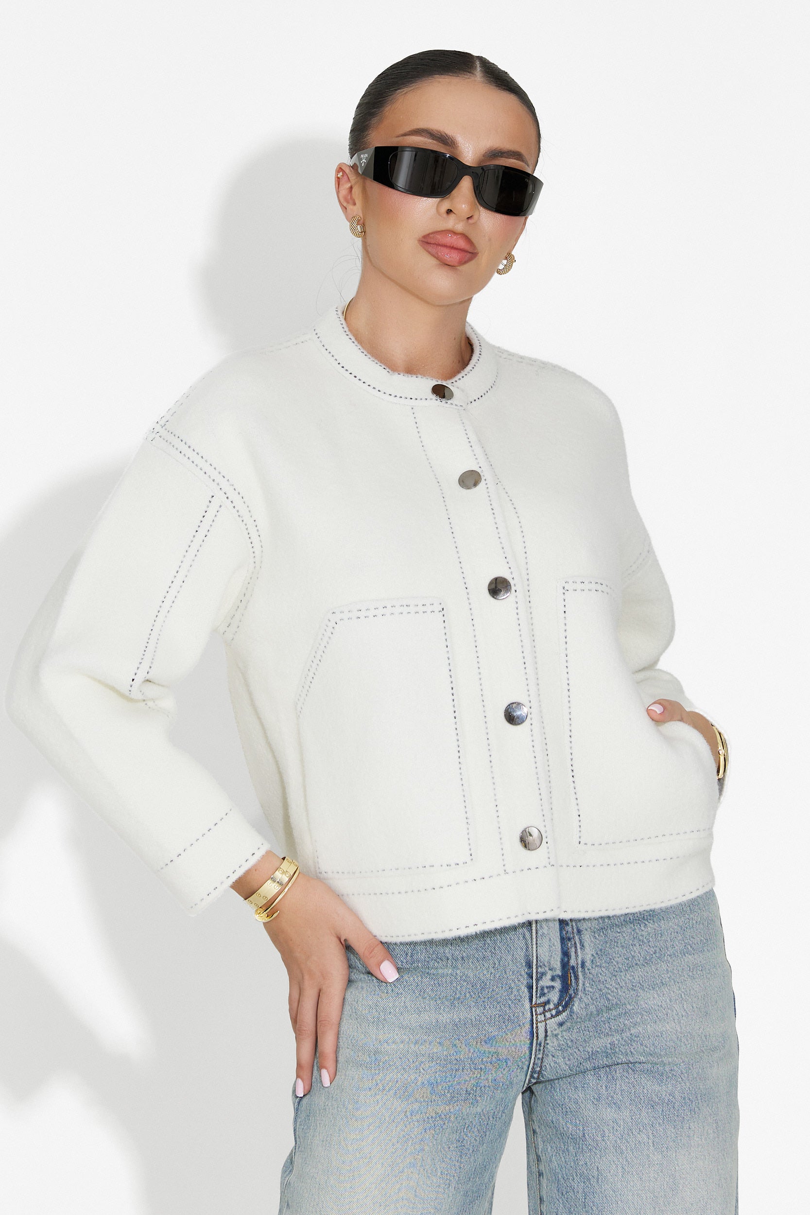 Emalin Bogas Fehér Hétköznapi Női Dzseki