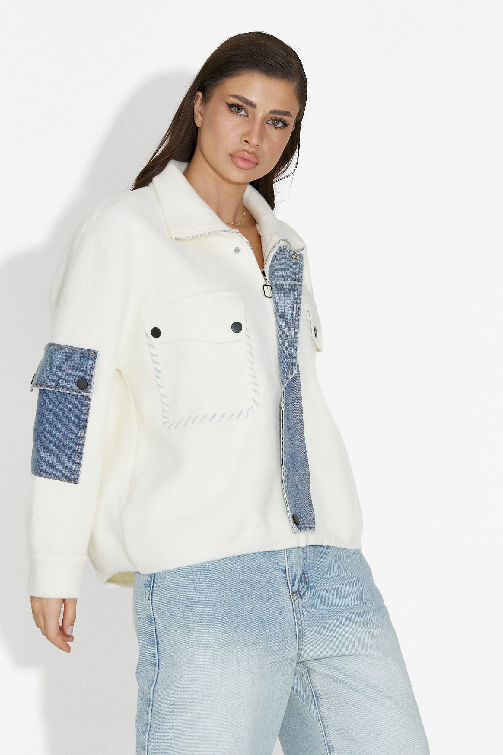 Nedaria Bogas Fehér Hétköznapi Női Dzseki