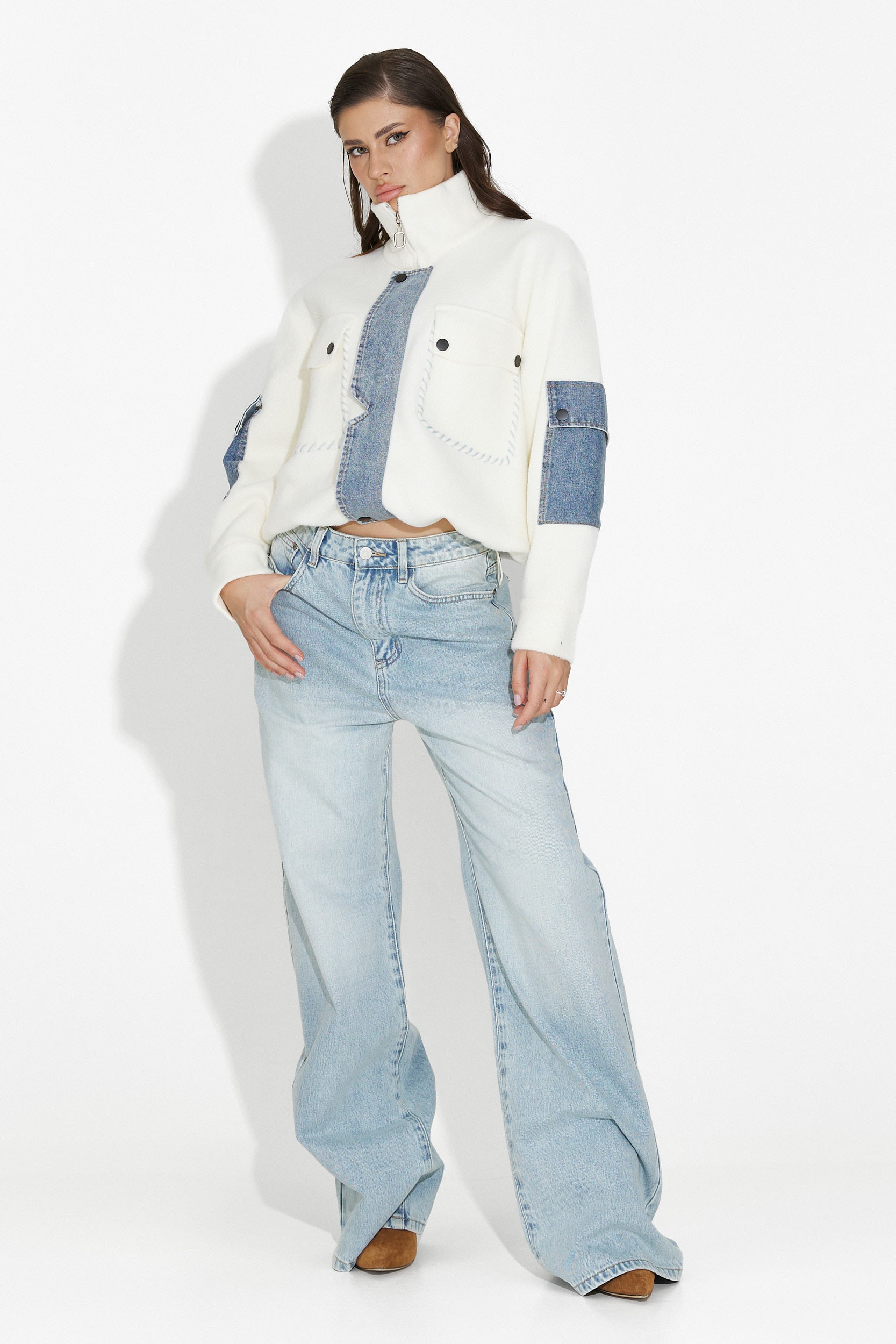 Nedaria Bogas Fehér Hétköznapi Női Dzseki