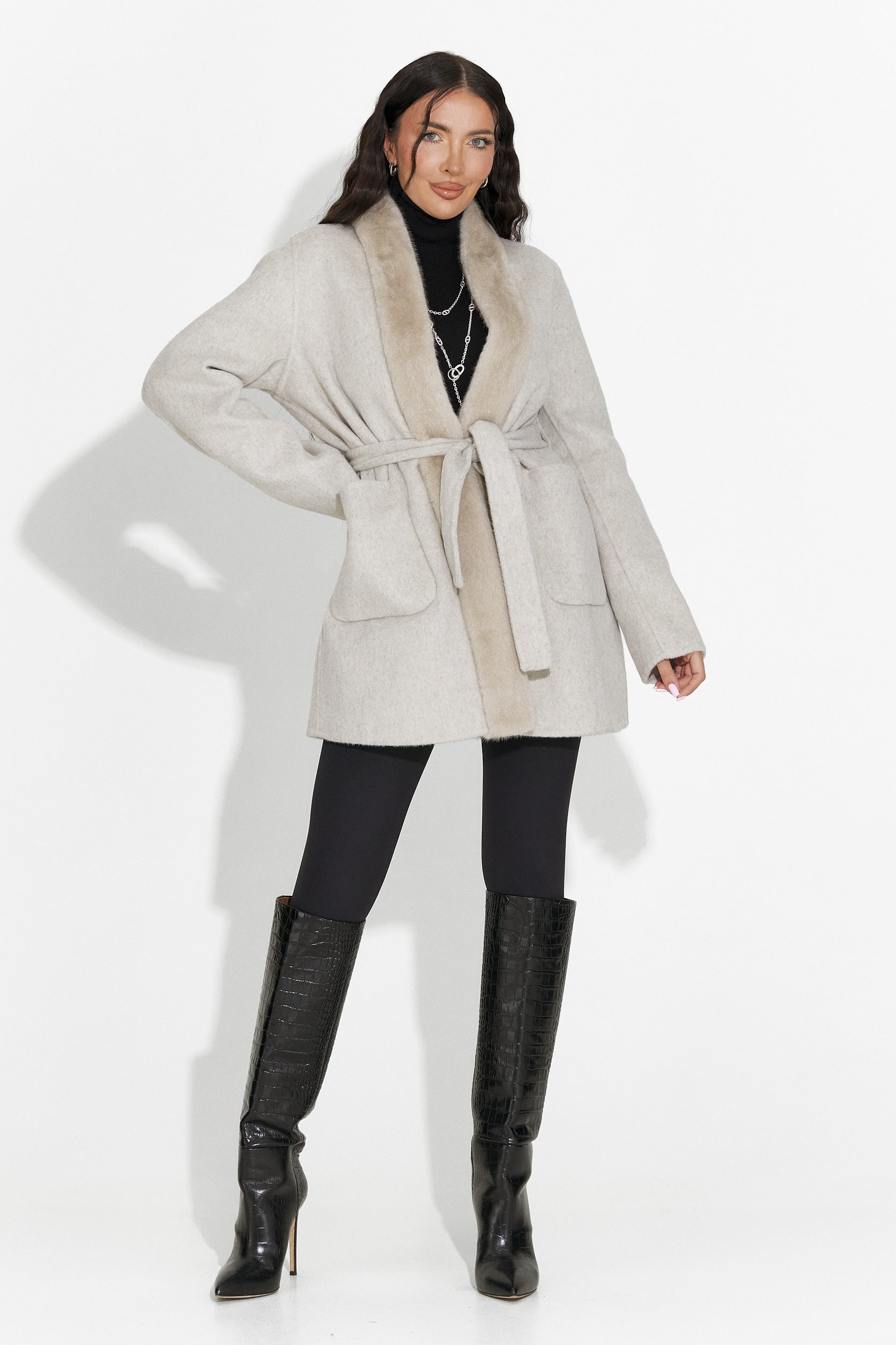 Elegáns női kabát bézs Gelira Bogas