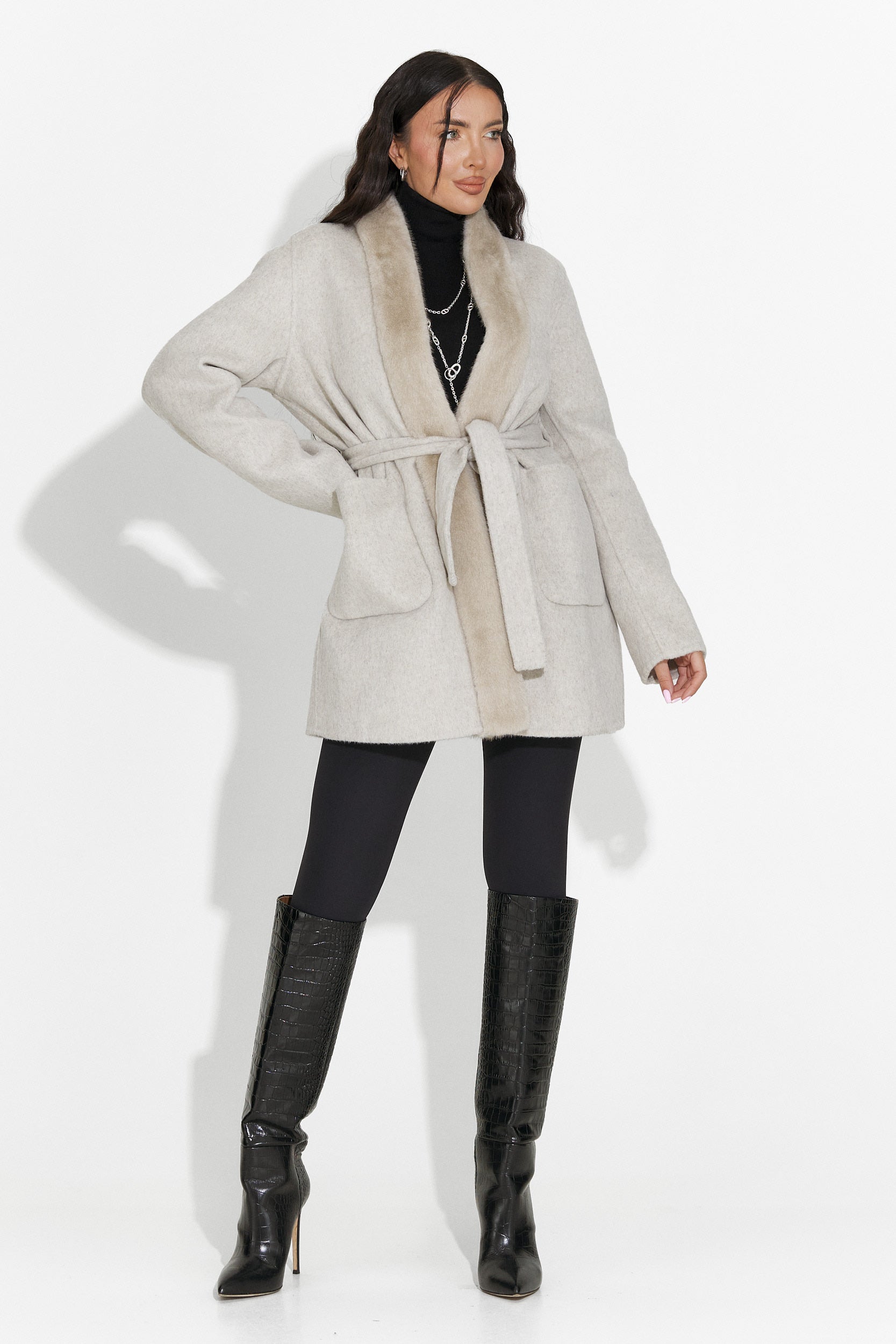 Elegáns női kabát bézs Gelira Bogas