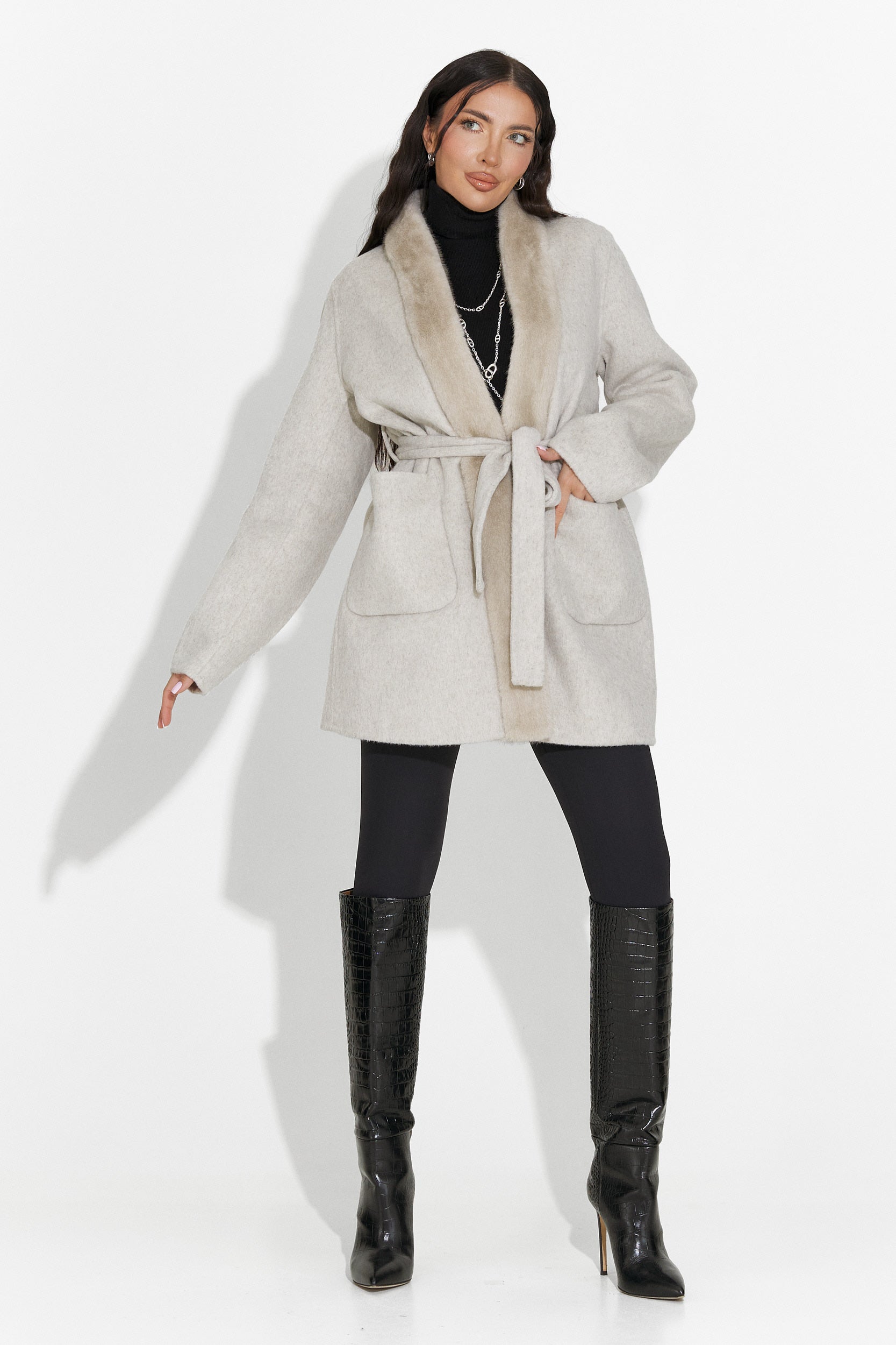 Elegáns női kabát bézs Gelira Bogas