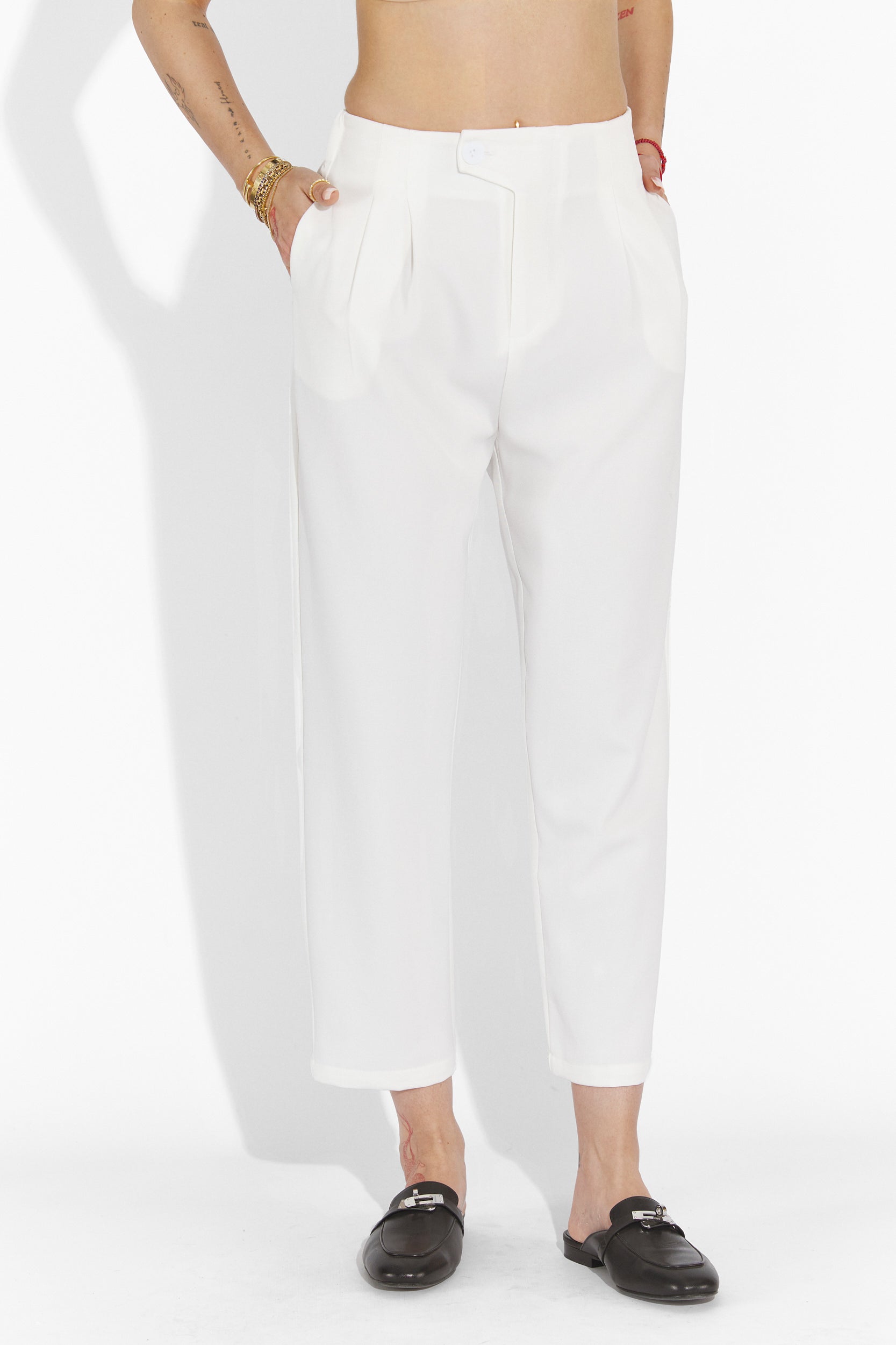 Pantaloni dama casual albi Alvaro Bogas