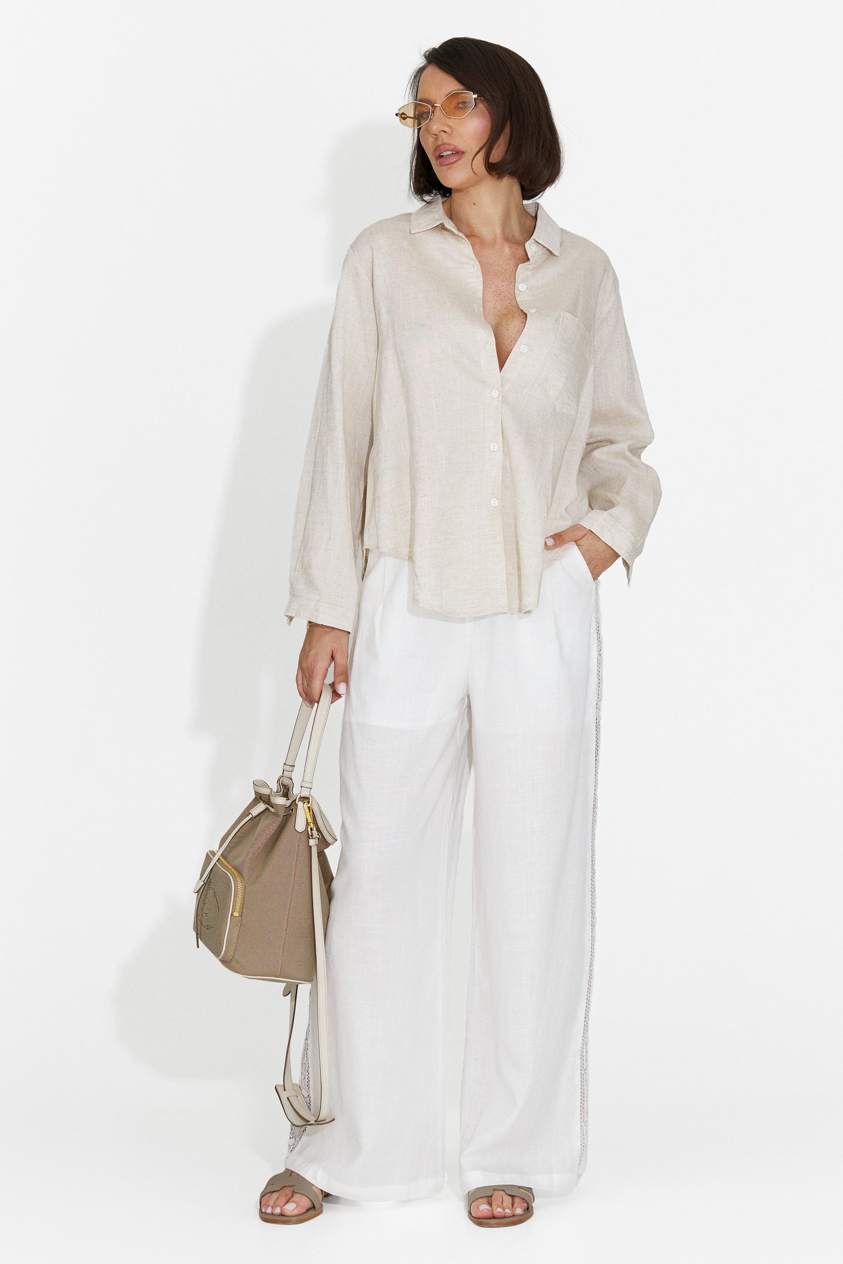 Pantaloni dama casual albi Heather Bogas