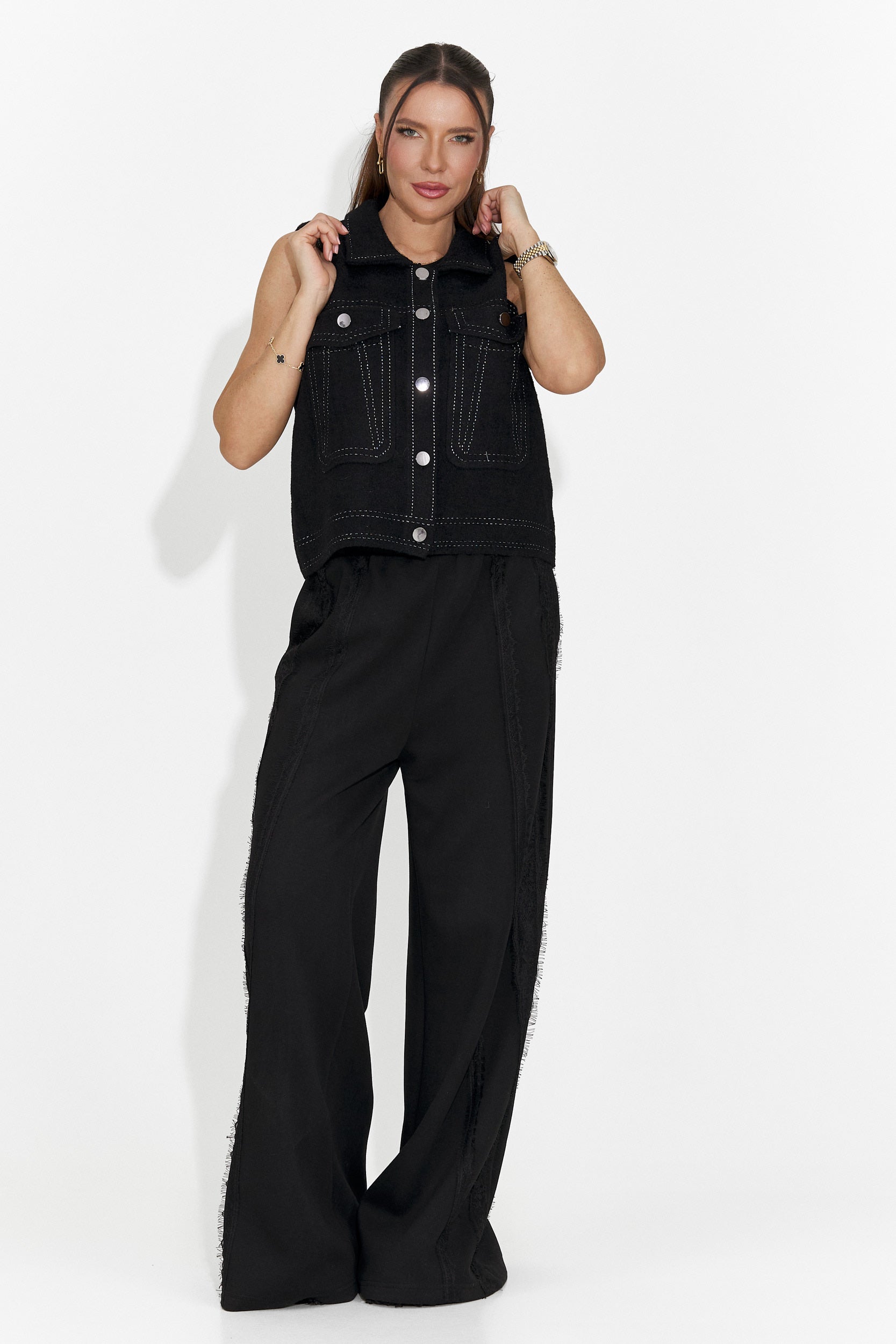 Zarania Bogas Kényelmes Fekete Női Nadrág