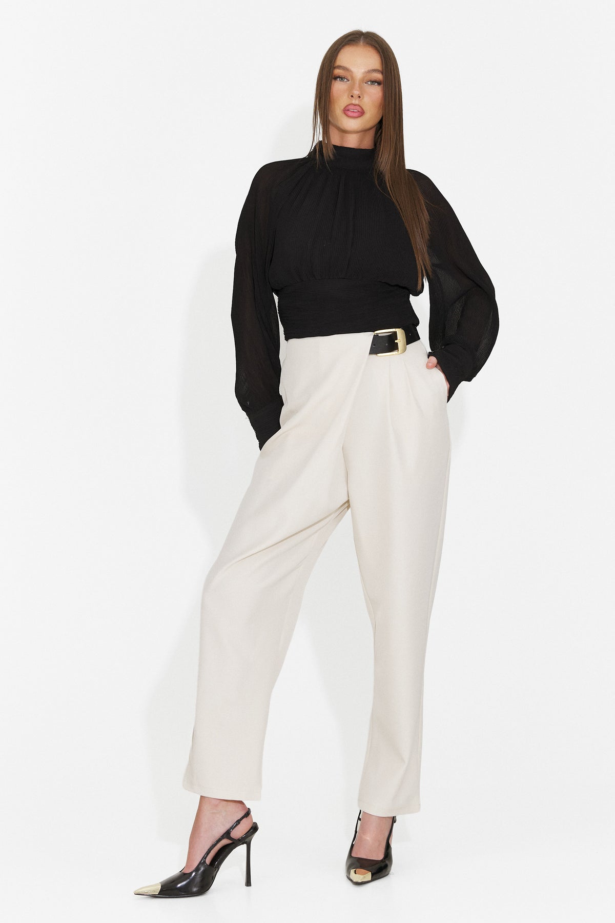 Pantaloni eleganti crem Hanoriaria Bogas