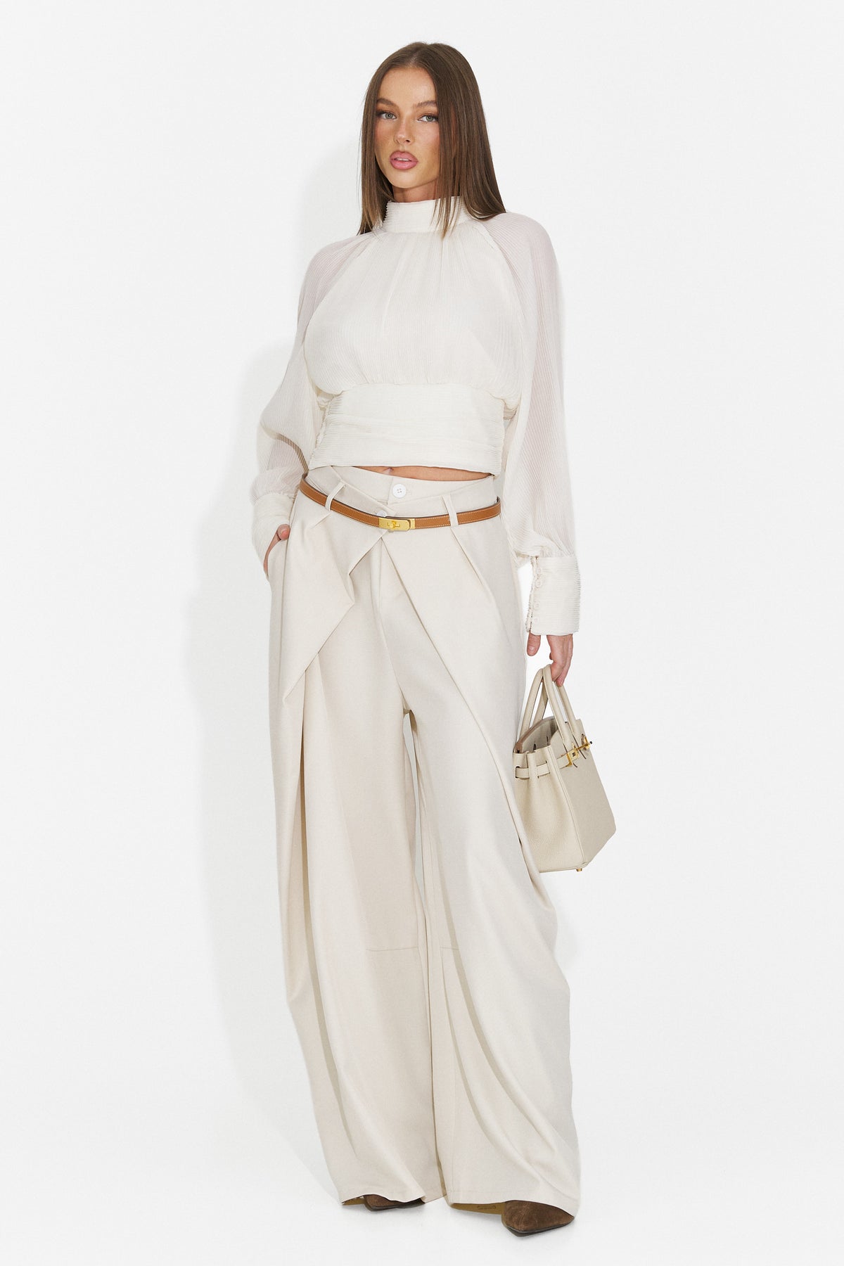 Pantaloni eleganti crem Veliritara Bogas