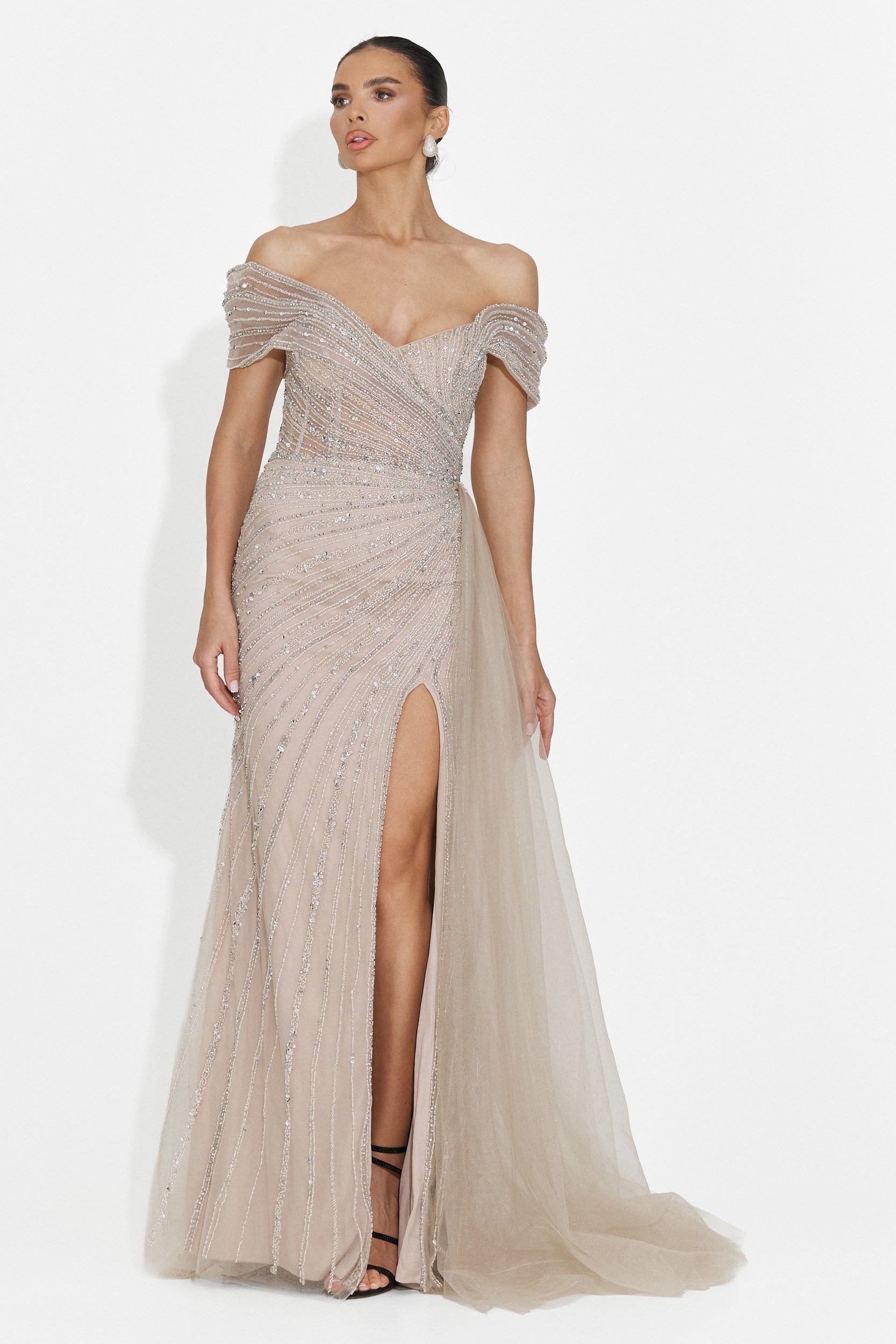Rochie dama lunga bej Heike Bogas