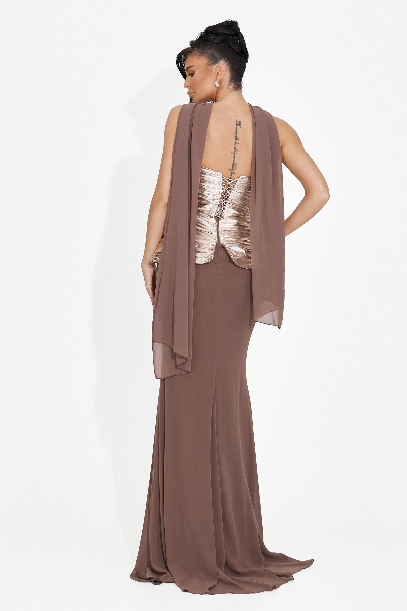 Rochie dama lunga bej Kalya Bogas