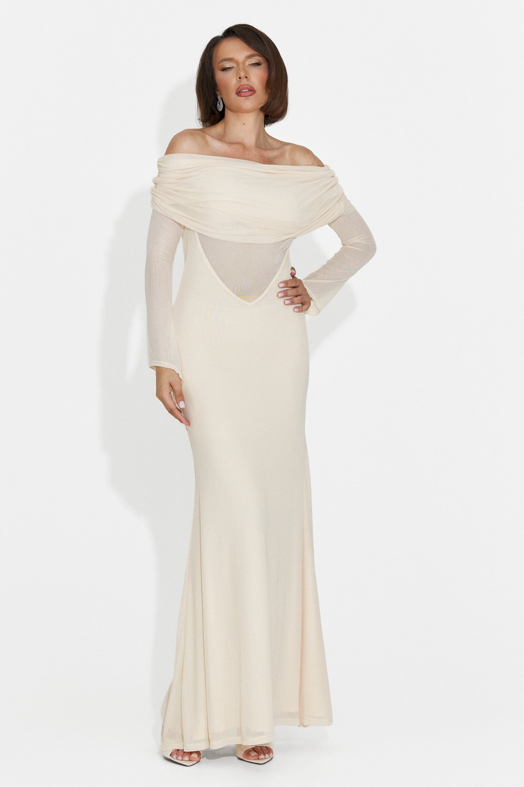 Rochie dama lunga bej Laura Bogas