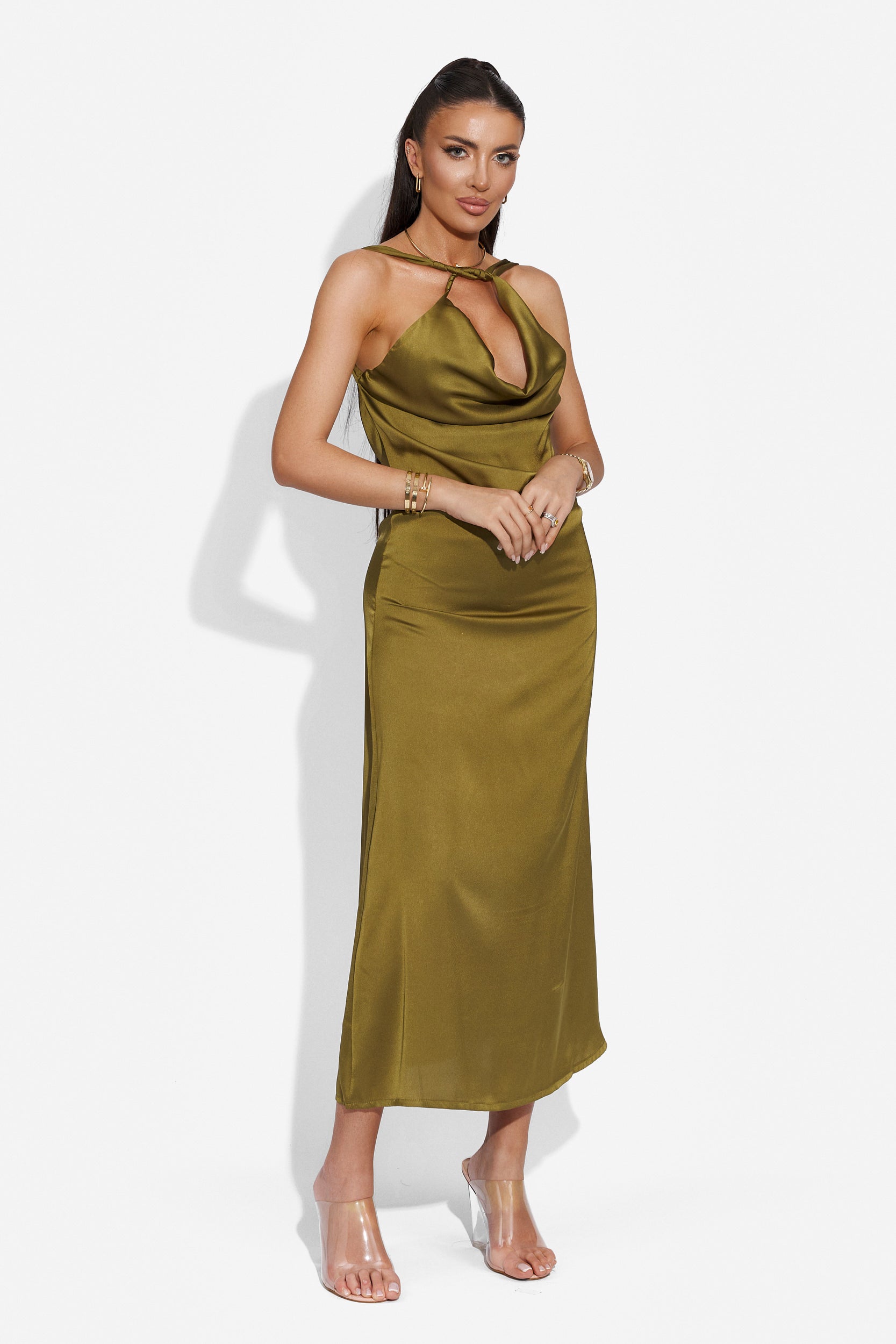 Elegáns hosszú khaki női ruha Zhuri Bogas