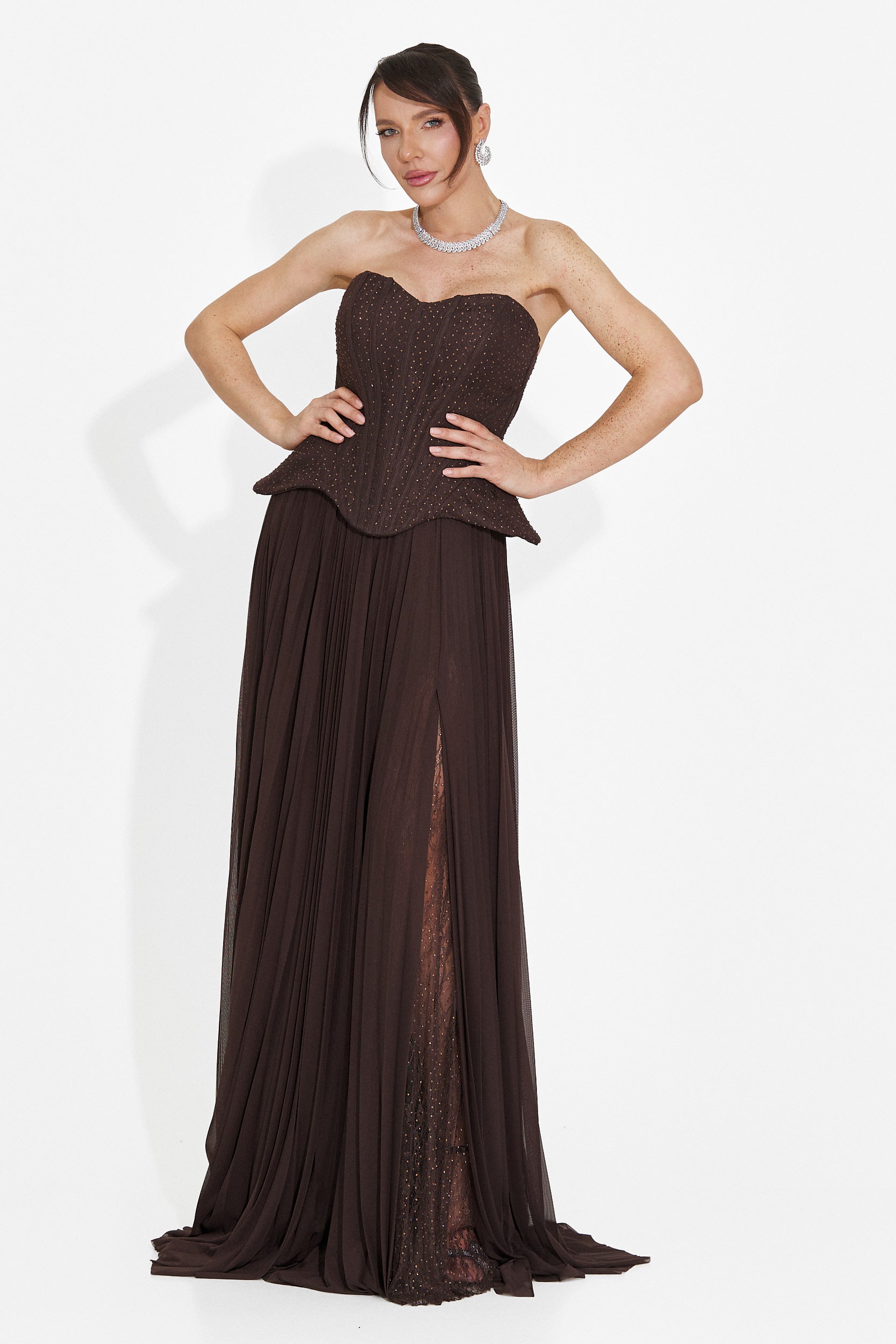 Rochie dama lunga maro Mivea Bogas