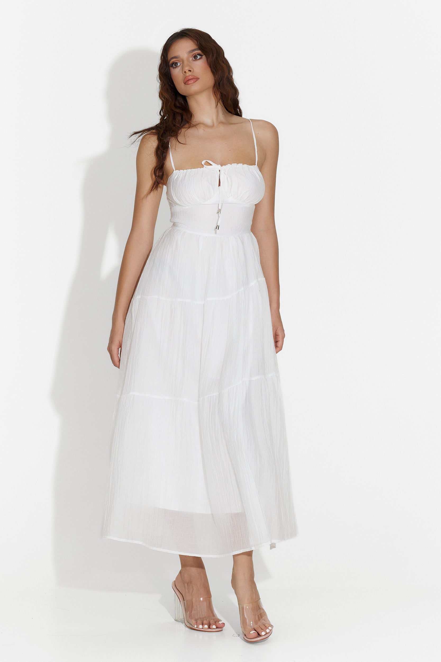 Faster Bogas közepes hosszúságú fehér női ruha