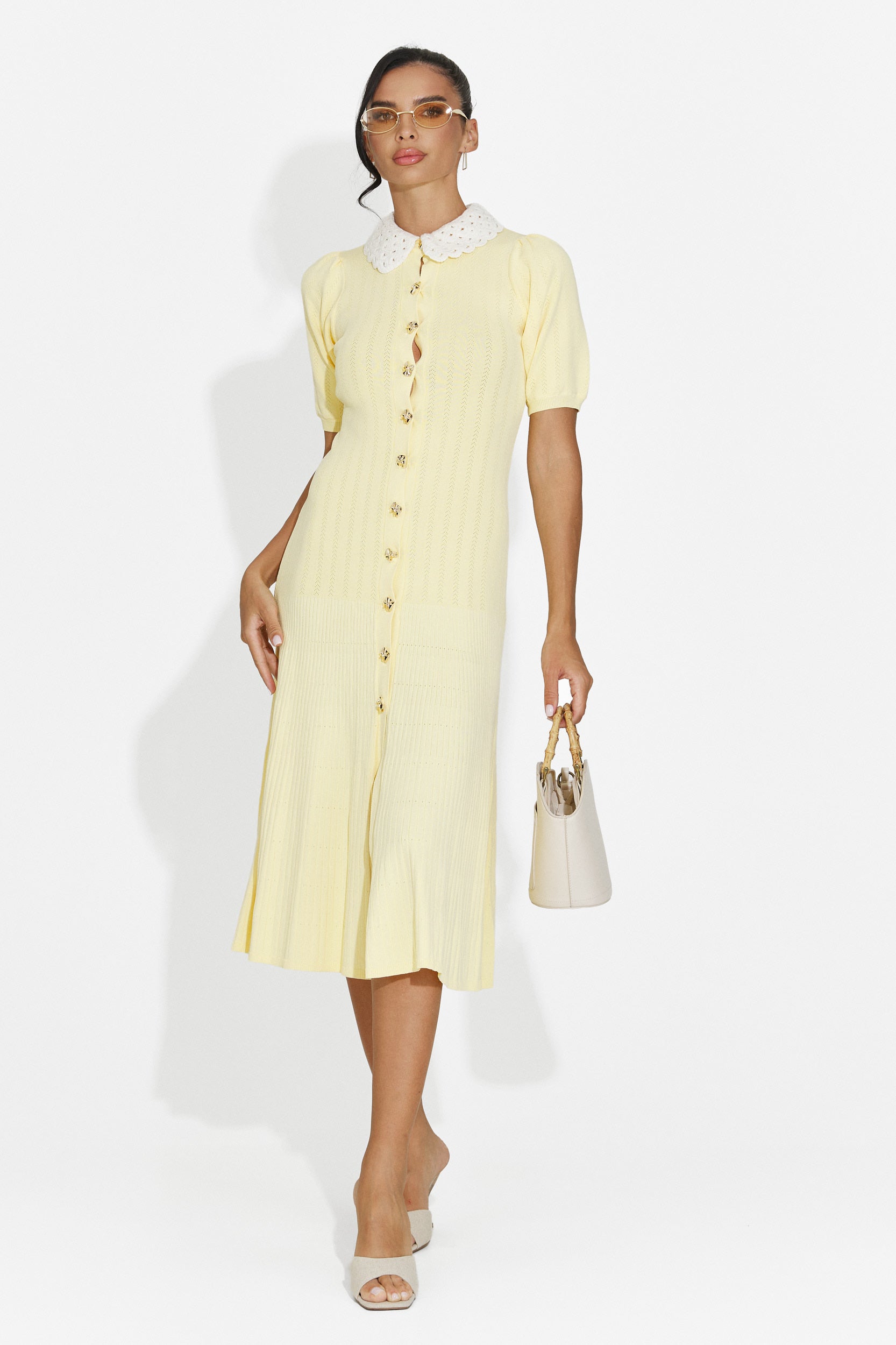 Ernesta Bogas sárga midi női ruha