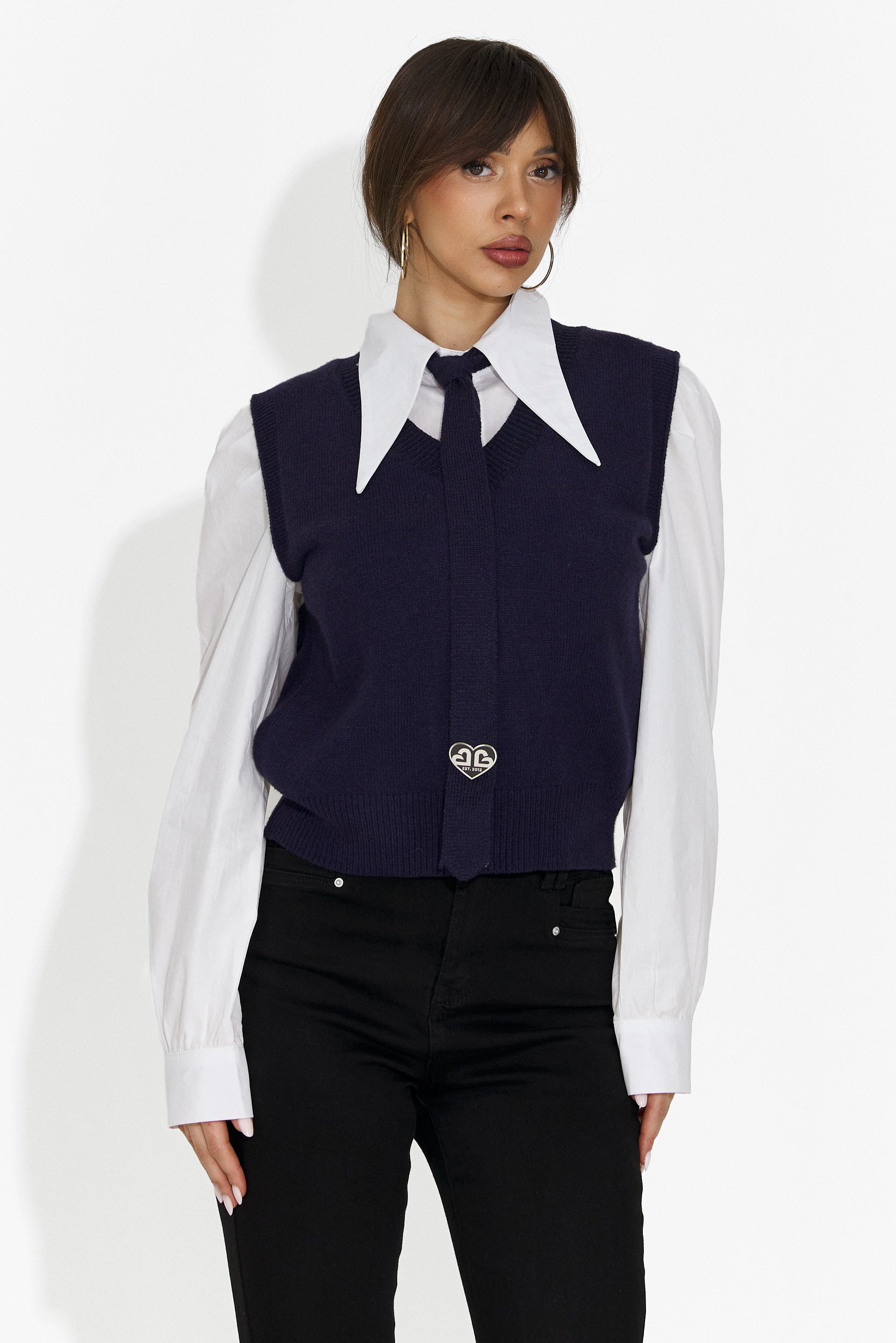 Ofeliana Bo női szett 3 darabos ing + mellény + tengerészkék ny