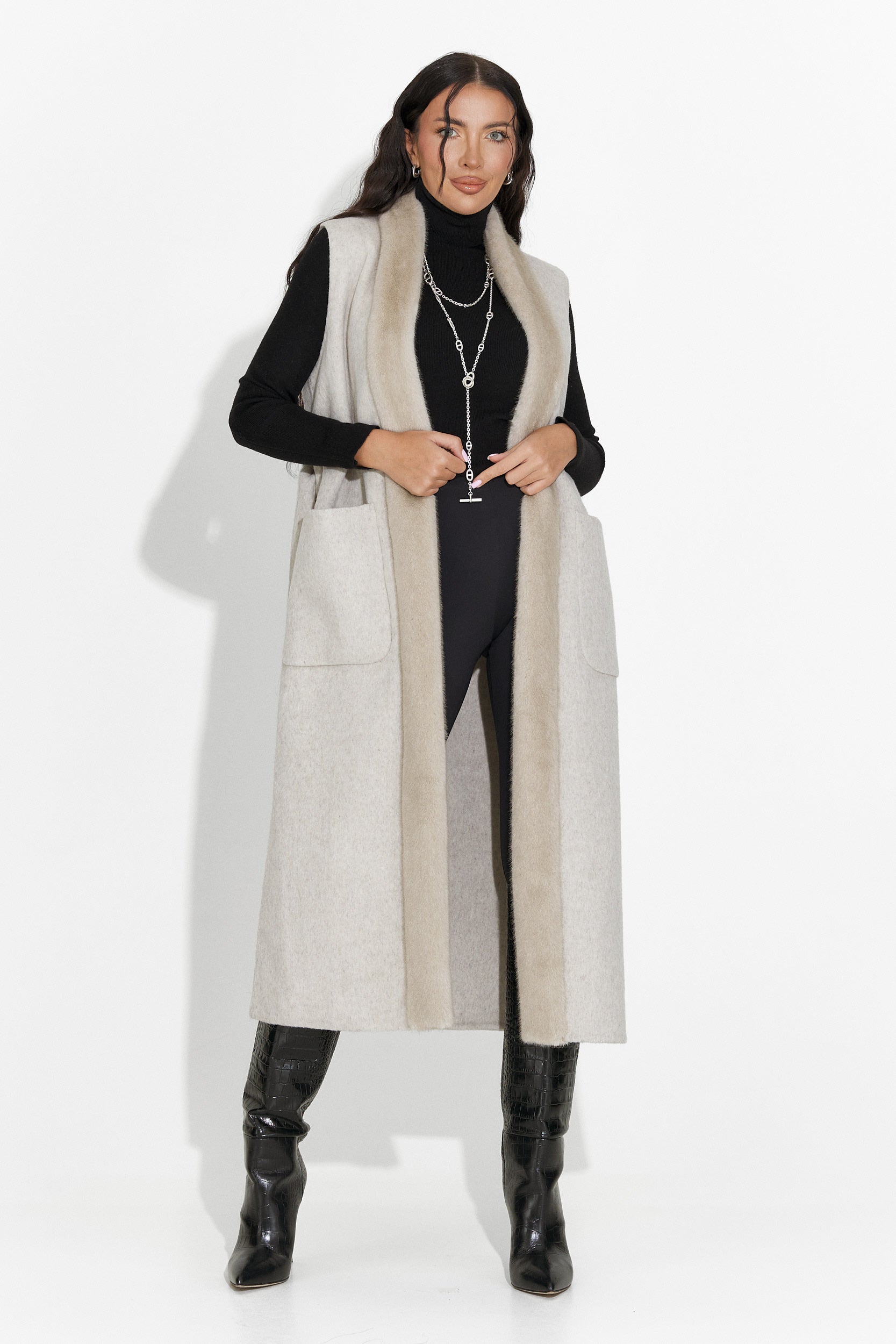 Elegáns női mellény bézs Brania Bogas