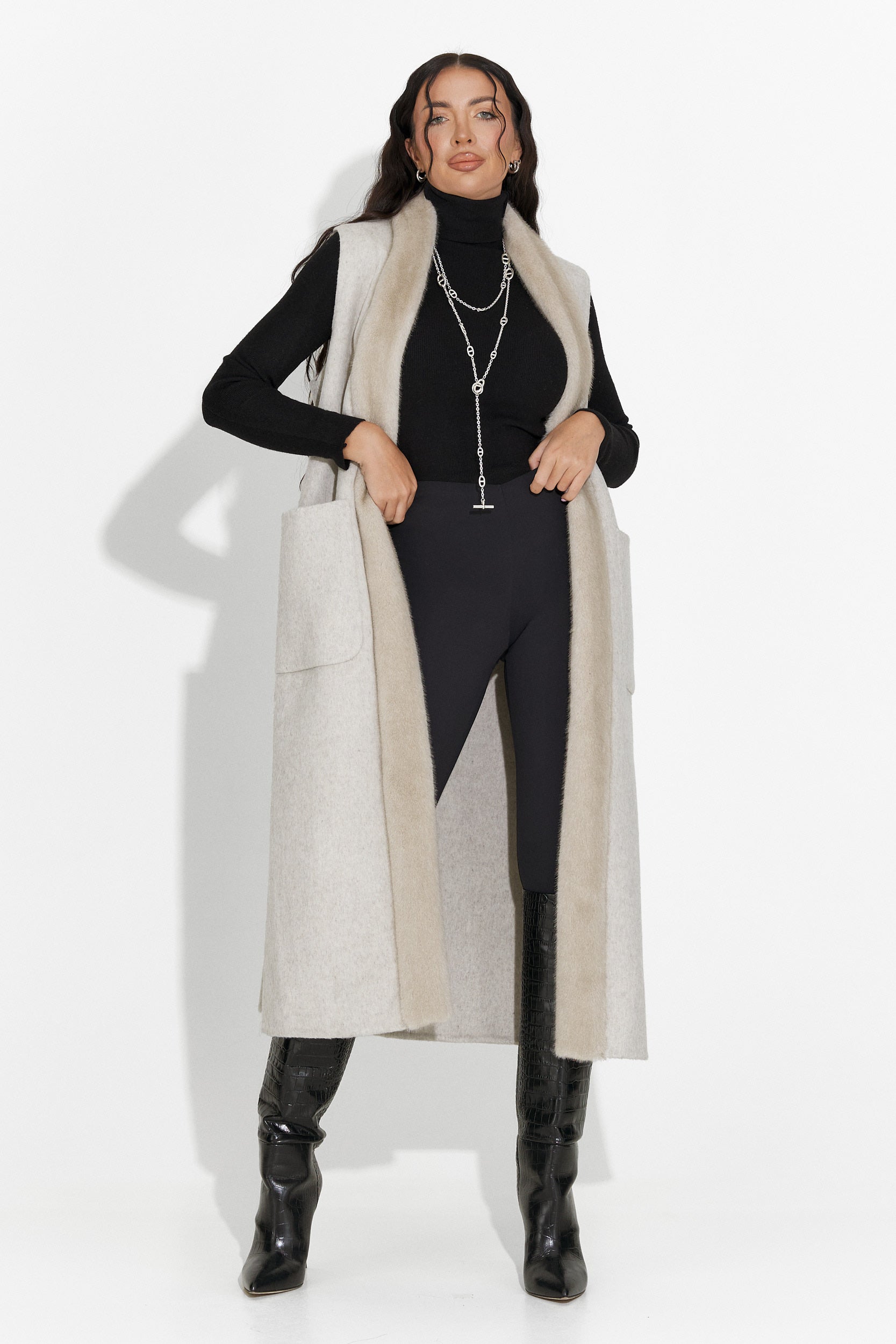 Elegáns női mellény bézs Brania Bogas