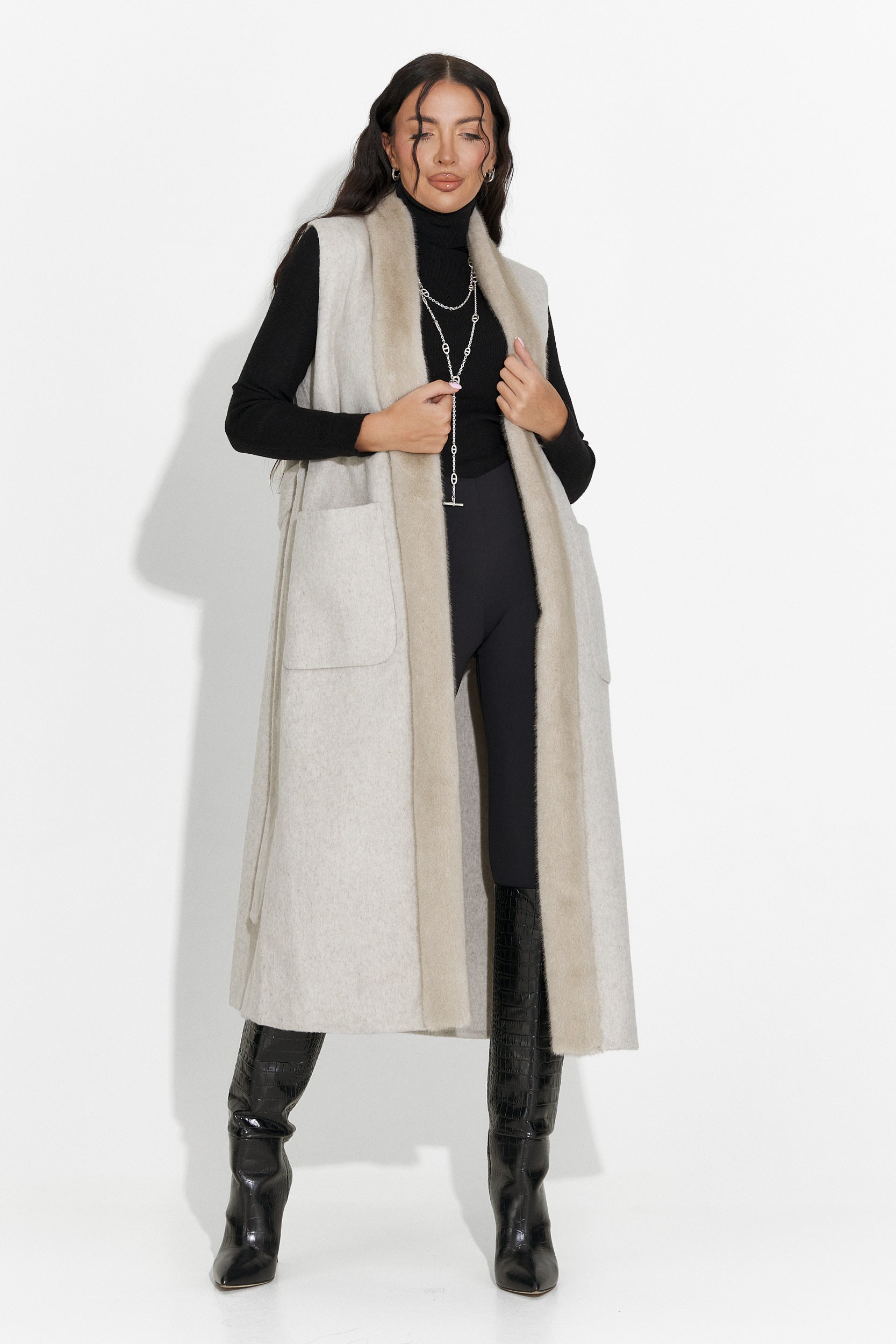 Elegáns női mellény bézs Brania Bogas