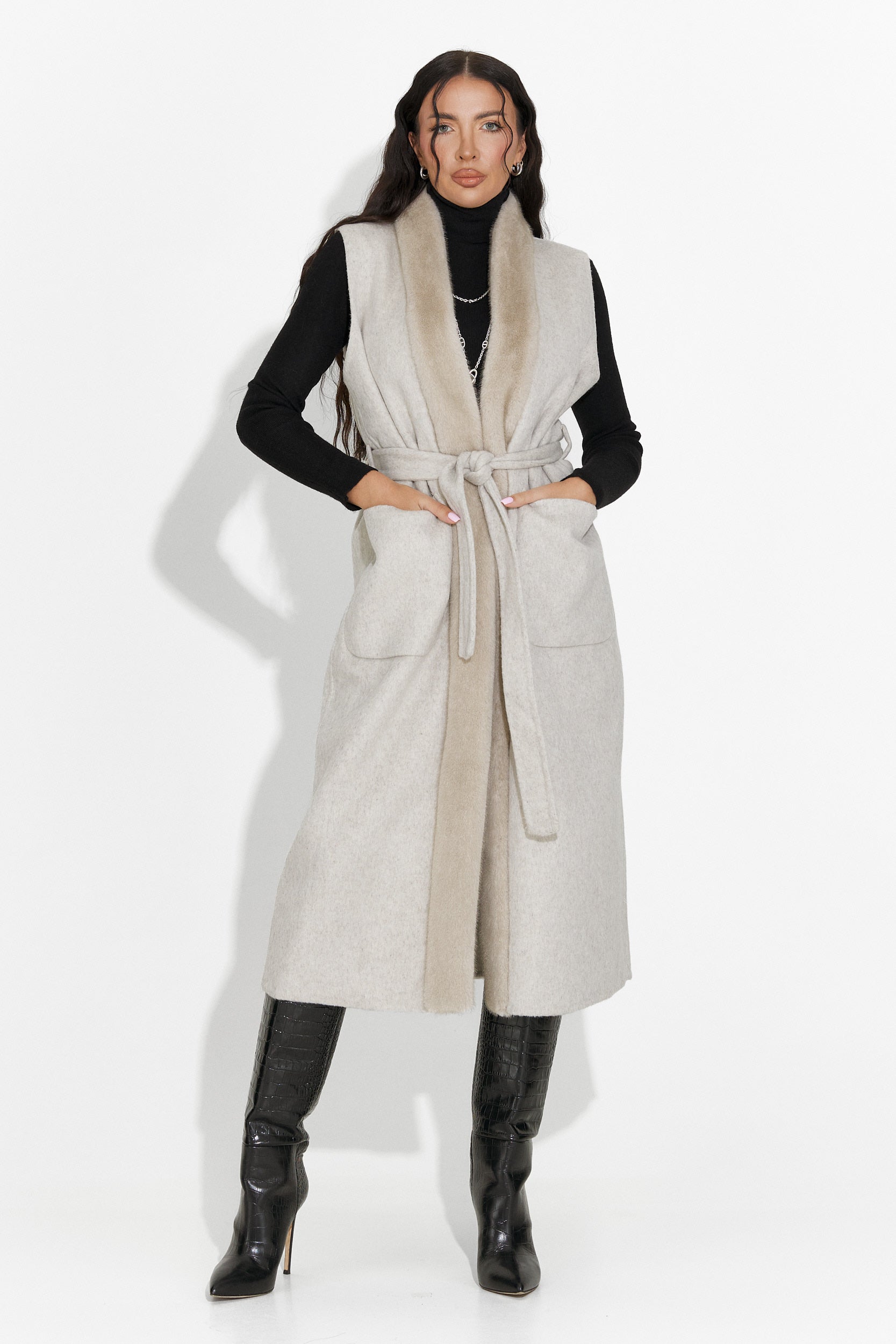 Elegáns női mellény bézs Brania Bogas