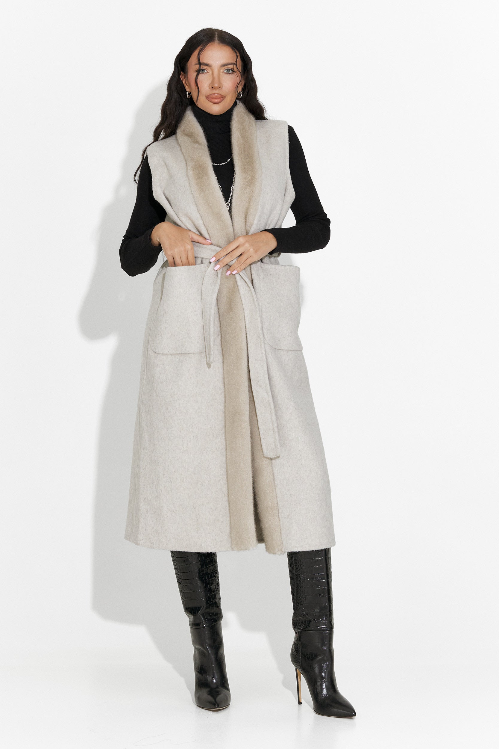 Elegáns női mellény bézs Brania Bogas